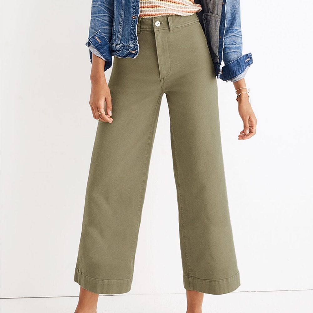Madewell Emmett Wide-Leg Plus Sized British Surplus Green Cropped Pants Size W36